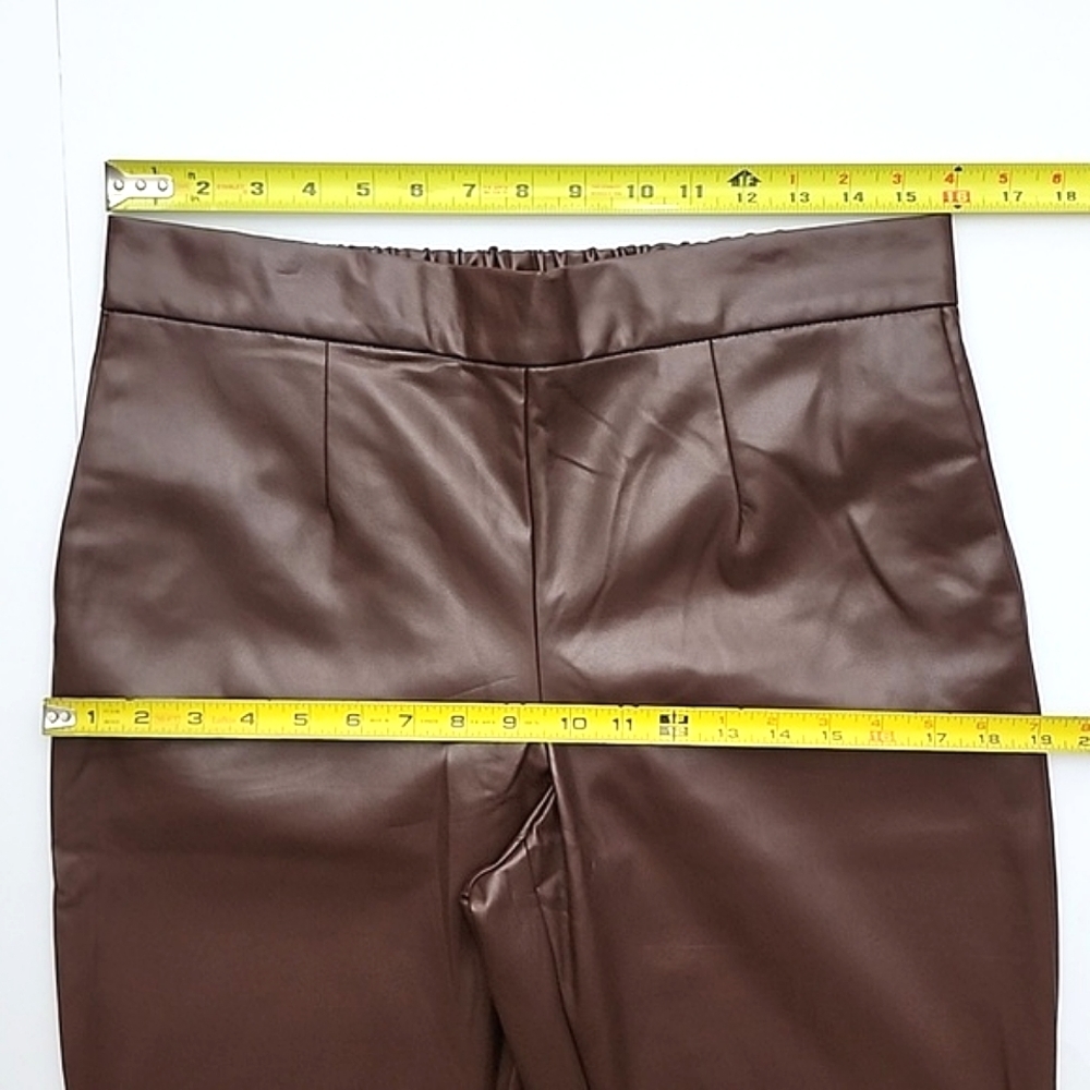 DKNY Jeans Women's Brown Faux Leather Pants Straight Leg Pockets M - Picture 9 of 11
